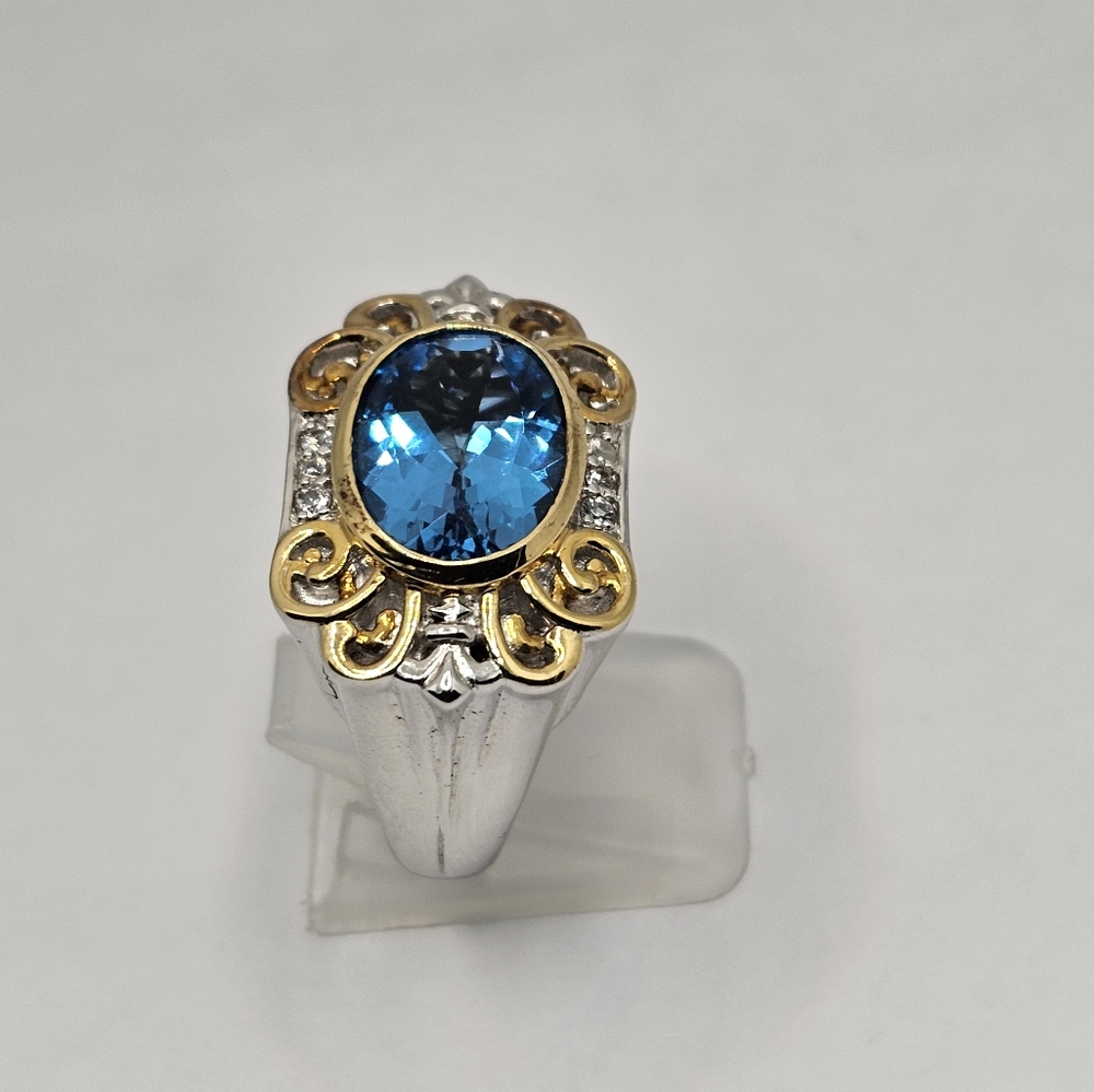 Earth Mined Swiss Blue Topaz Ring Palladium Sterling Silver 18k Sz 8! 💙💫 - Picture 12 of 15